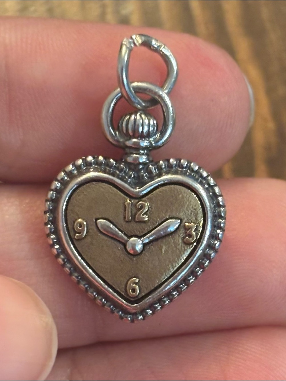 Retired James Avery Heart-Shaped Watch Charm in Silver and Bronze Tones